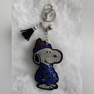 Snoopy Royal Blue Coat And Hat Rhinestone Keychain Bag Charm